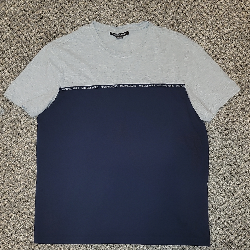 Michael Kors Men's Blue and Light Gray Tee